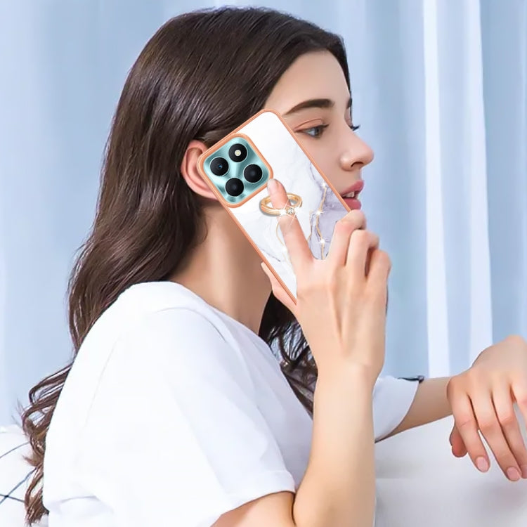 For Honor X6a Electroplating Marble IMD TPU Phone Case with Ring Holder(White 006)