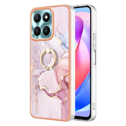 For Honor X6a Electroplating Marble IMD TPU Phone Case with Ring Holder(Rose Gold 005)