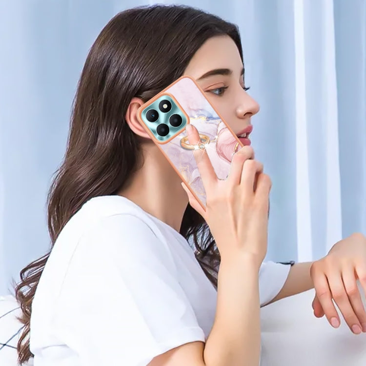 For Honor X6a Electroplating Marble IMD TPU Phone Case with Ring Holder(Rose Gold 005)