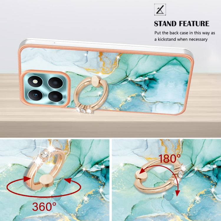 For Honor X6a Electroplating Marble IMD TPU Phone Case with Ring Holder(Green 003)