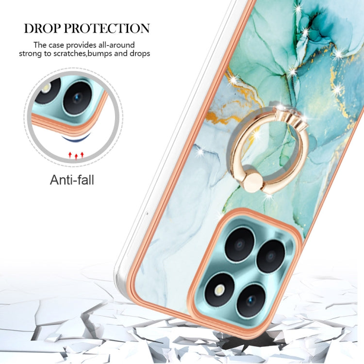 For Honor X6a Electroplating Marble IMD TPU Phone Case with Ring Holder(Green 003)