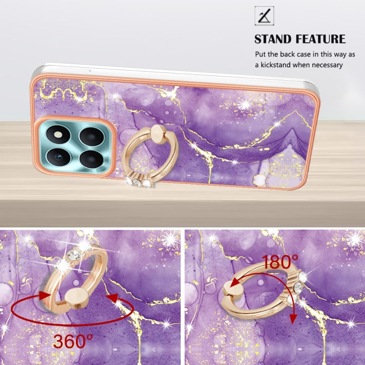 For Honor X6a Electroplating Marble IMD TPU Phone Case with Ring Holder(Purple 002)
