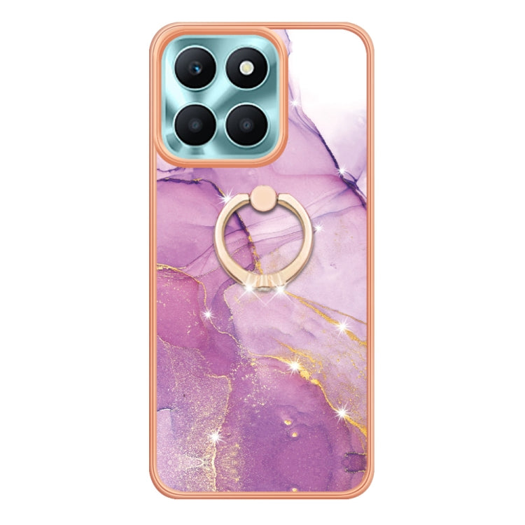 For Honor X6a Electroplating Marble IMD TPU Phone Case with Ring Holder(Purple 001)