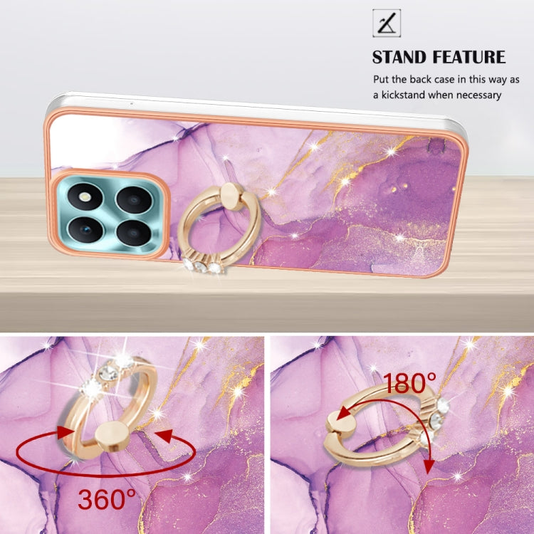 For Honor X6a Electroplating Marble IMD TPU Phone Case with Ring Holder(Purple 001)