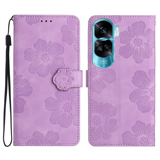 For Honor 90 Lite Flower Embossing Pattern Leather Phone Case(Purple)