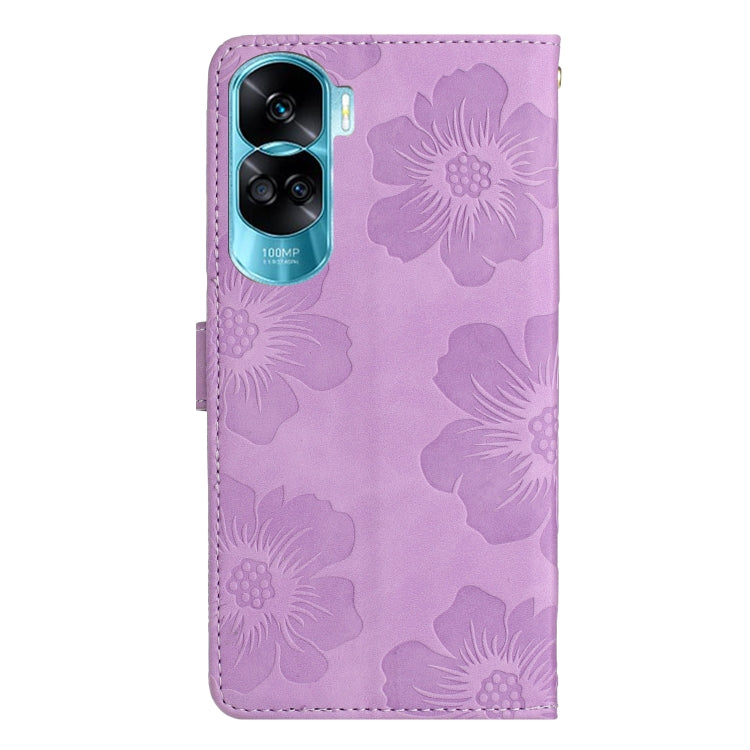 For Honor 90 Lite Flower Embossing Pattern Leather Phone Case(Purple)