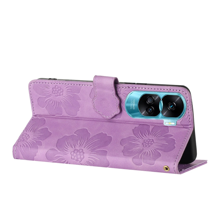 For Honor 90 Lite Flower Embossing Pattern Leather Phone Case(Purple)
