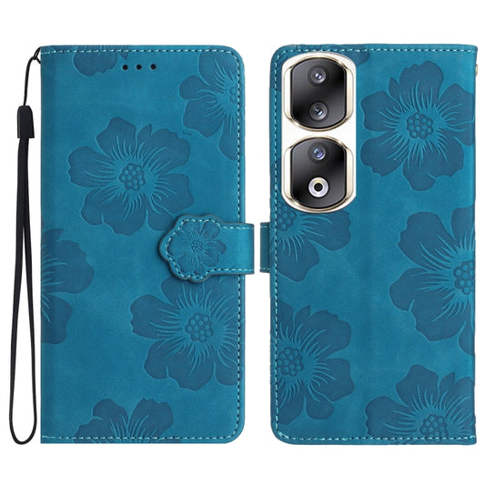 For Honor 90 Pro Flower Embossing Pattern Leather Phone Case(Blue)
