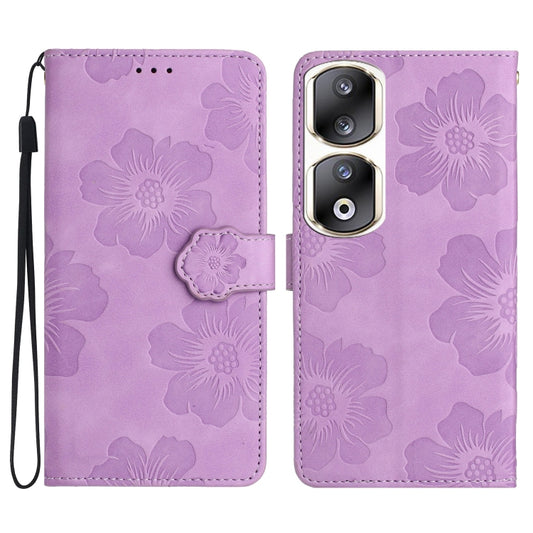 For Honor 90 Pro Flower Embossing Pattern Leather Phone Case(Purple)