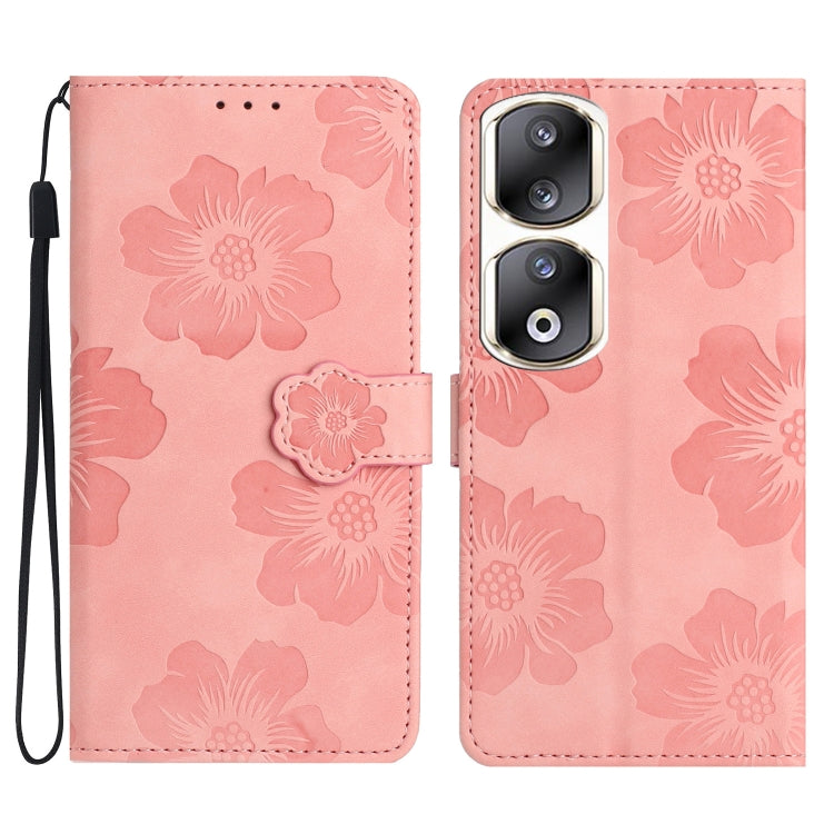 For Honor 90 Pro Flower Embossing Pattern Leather Phone Case(Pink)