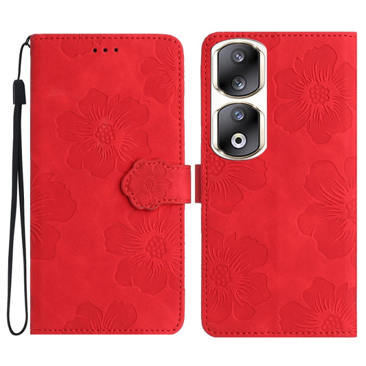 For Honor 90 Pro Flower Embossing Pattern Leather Phone Case(Red)