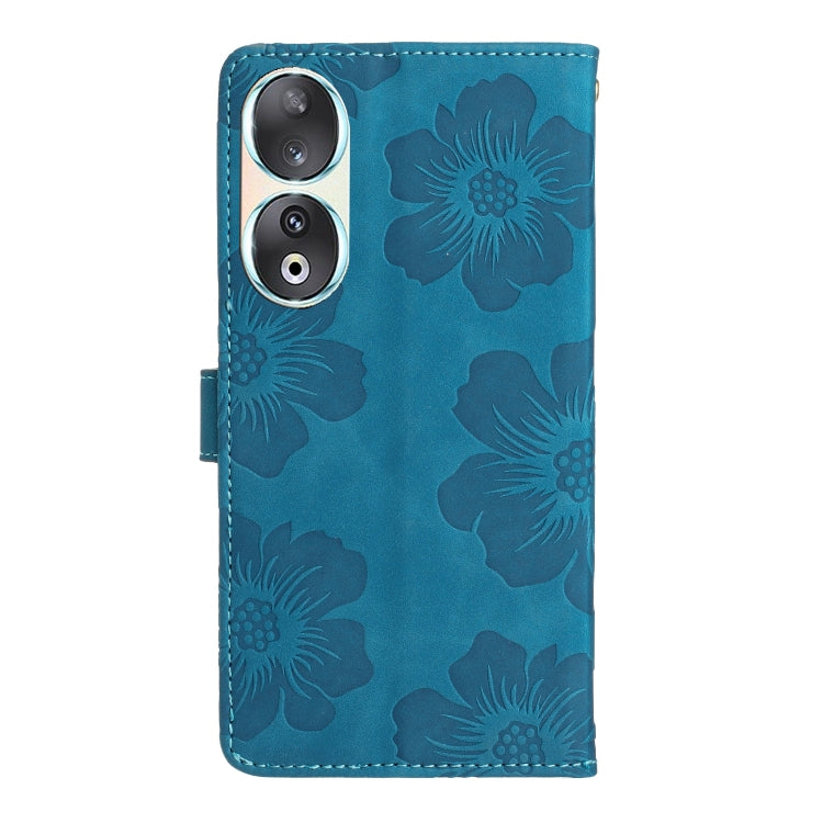 For Honor 90 Flower Embossing Pattern Leather Phone Case(Blue)