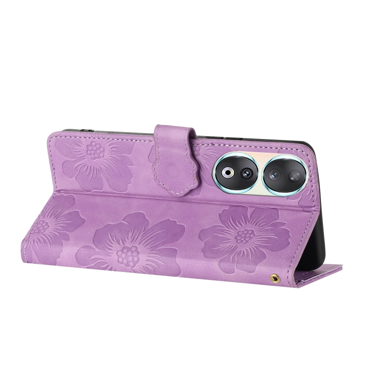 For Honor 90 Flower Embossing Pattern Leather Phone Case(Purple)
