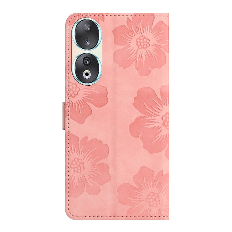 For Honor 90 Flower Embossing Pattern Leather Phone Case(Pink)