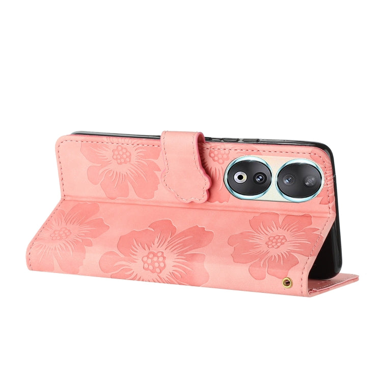 For Honor 90 Flower Embossing Pattern Leather Phone Case(Pink)