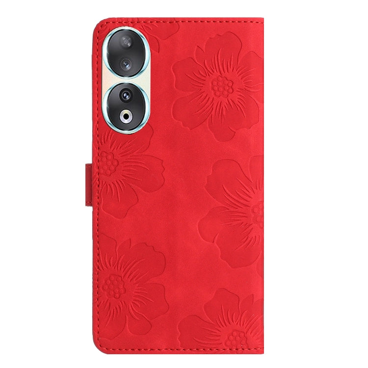 For Honor 90 Flower Embossing Pattern Leather Phone Case(Red)