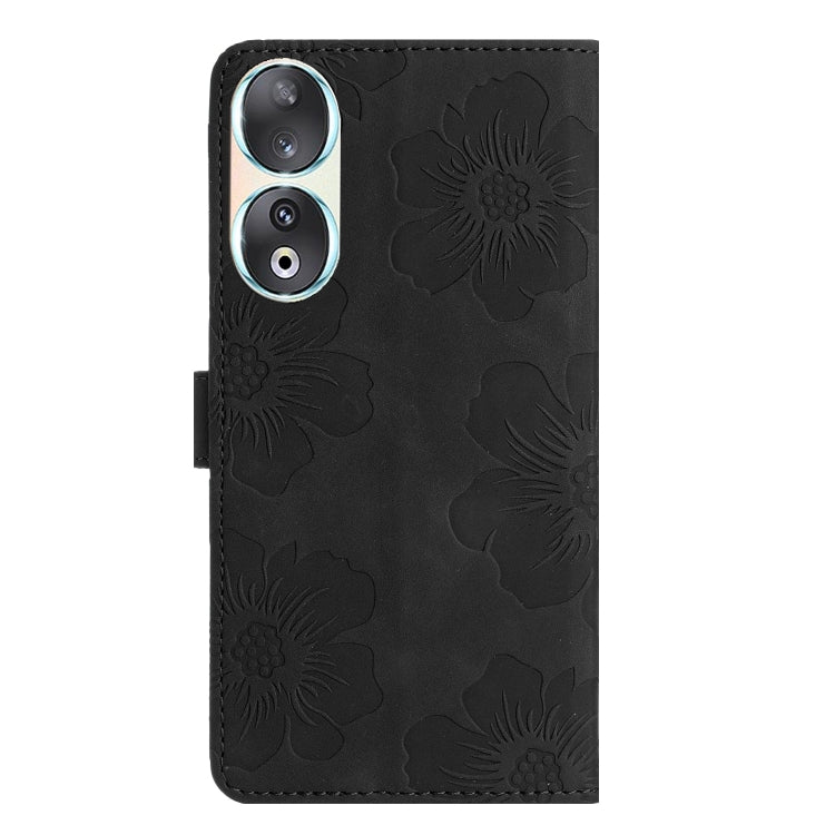 For Honor 90 Flower Embossing Pattern Leather Phone Case(Black)