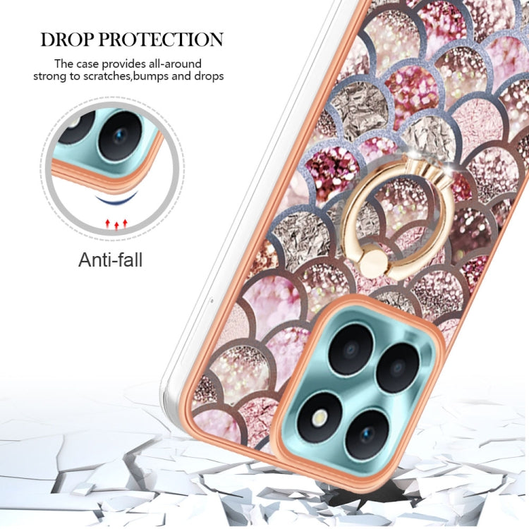 For Honor X6a Electroplating IMD TPU Phone Case with Ring(Pink Scales)