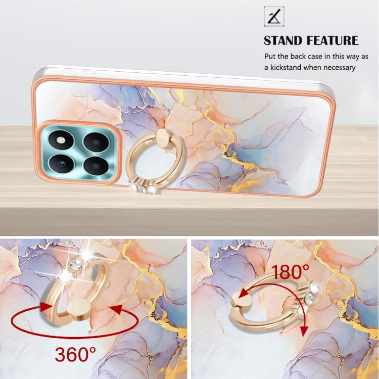 For Honor X6a Electroplating IMD TPU Phone Case with Ring(White Marble)