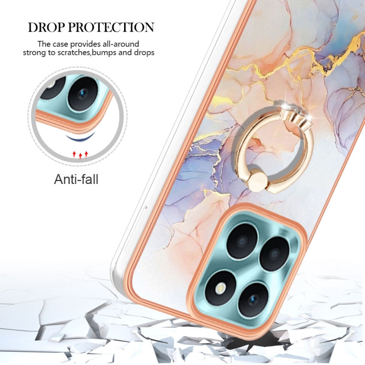 For Honor X6a Electroplating IMD TPU Phone Case with Ring(White Marble)