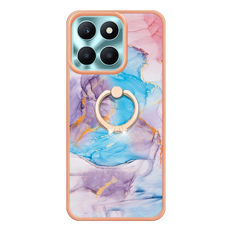 For Honor X6a Electroplating IMD TPU Phone Case with Ring(Blue Marble)