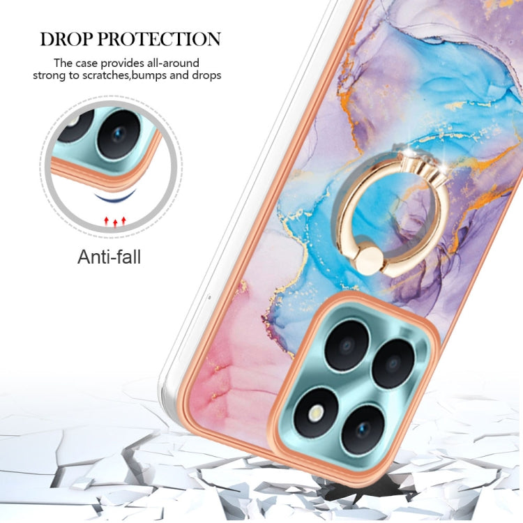 For Honor X6a Electroplating IMD TPU Phone Case with Ring(Blue Marble)