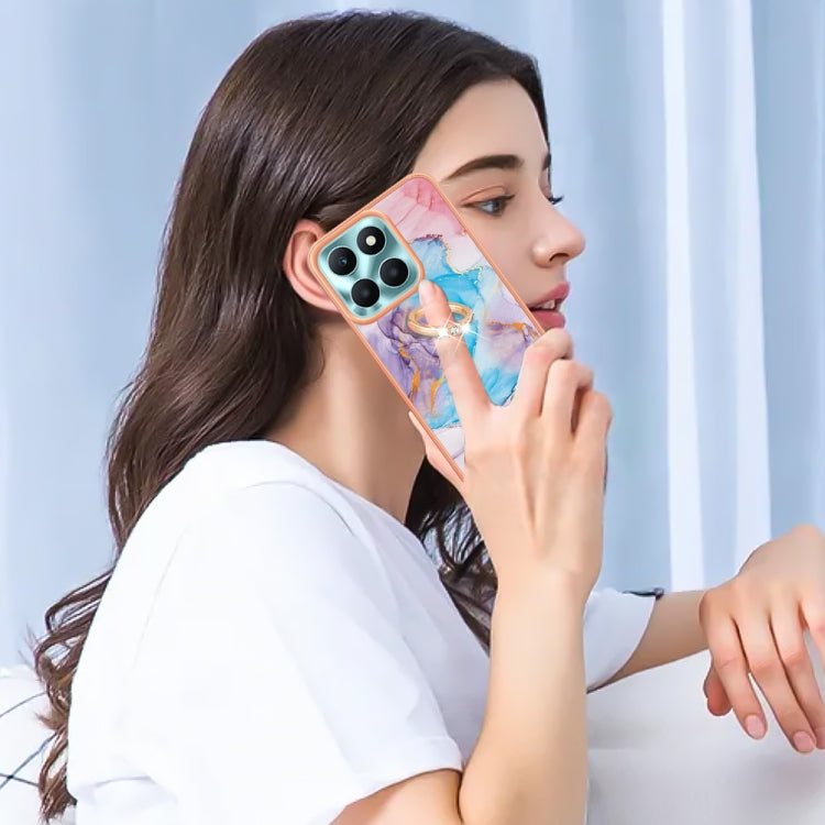 For Honor X6a Electroplating IMD TPU Phone Case with Ring(Blue Marble)