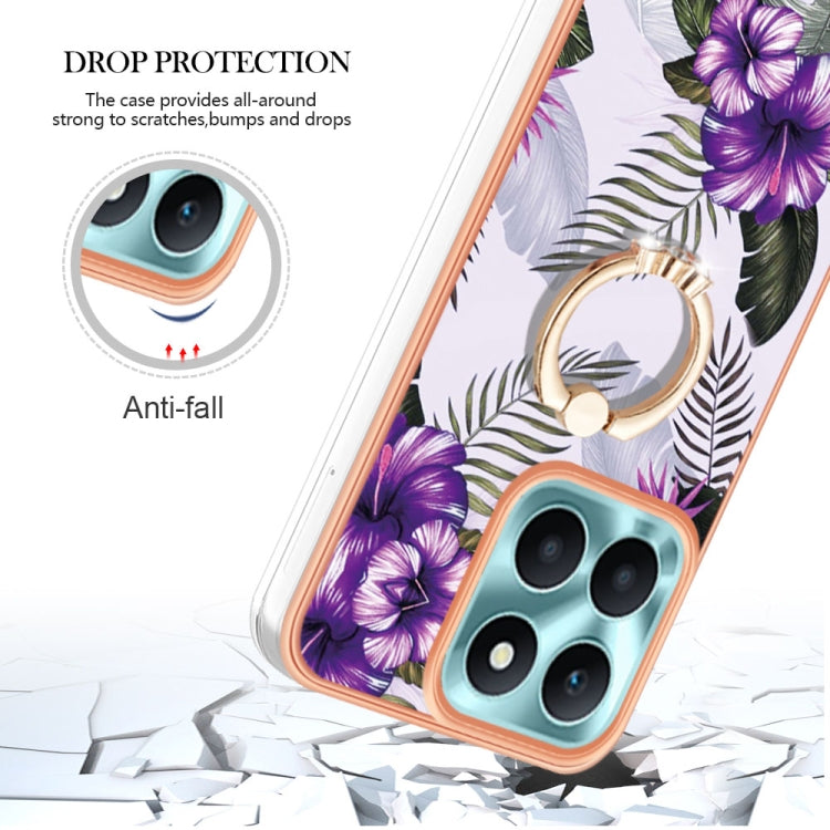 For Honor X6a Electroplating IMD TPU Phone Case with Ring(Purple Flower)