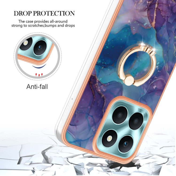 For Honor X6a Electroplating Marble Dual-side IMD Phone Case with Ring(Purple 016)