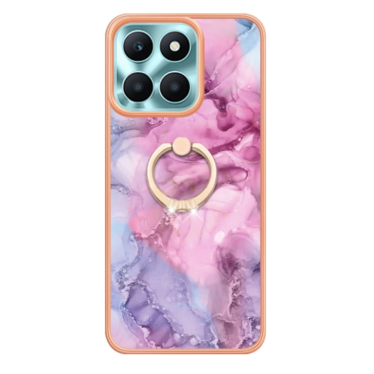 For Honor X6a Electroplating Marble Dual-side IMD Phone Case with Ring(Pink 013)