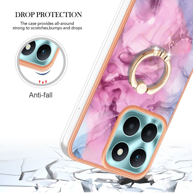For Honor X6a Electroplating Marble Dual-side IMD Phone Case with Ring(Pink 013)