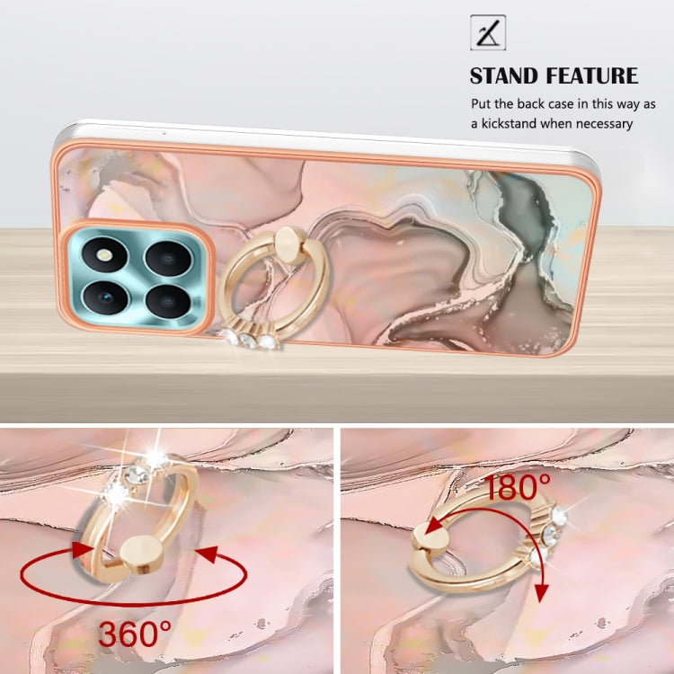 For Honor X6a Electroplating Marble Dual-side IMD Phone Case with Ring(Rose Gold 015)