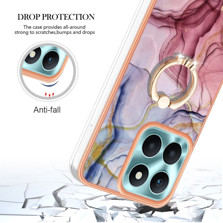 For Honor X6a Electroplating Marble Dual-side IMD Phone Case with Ring(Rose Red 014)