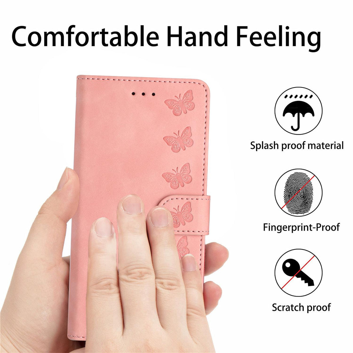 Compatible with iPhone 18 Pro Max & 17 Pro Max Seven Butterflies Embossed Leather Phone Case - Pink