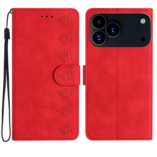 Compatible with iPhone 18 Pro Max & 17 Pro Max Seven Butterflies Embossed Leather Phone Case - Red