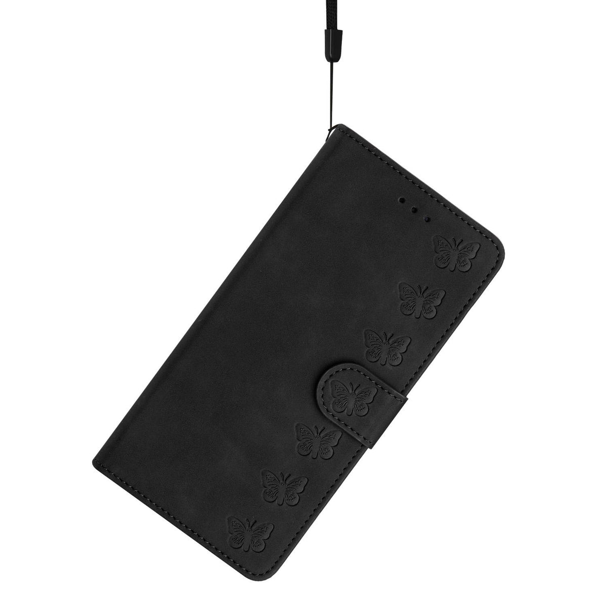 Compatible with iPhone 18 Pro Max & 17 Pro Max Seven Butterflies Embossed Leather Phone Case - Black