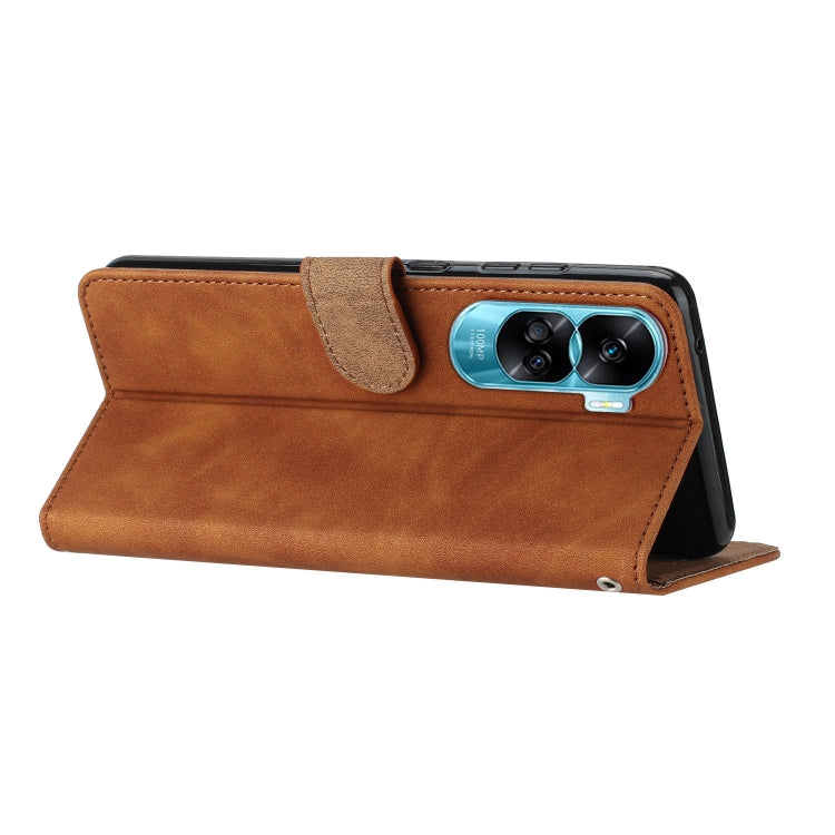 For Honor 90 Lite Seven Butterflies Embossed Leather Phone Case(Brown)