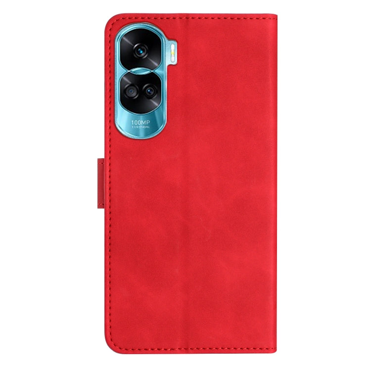 For Honor 90 Lite Seven Butterflies Embossed Leather Phone Case(Red)