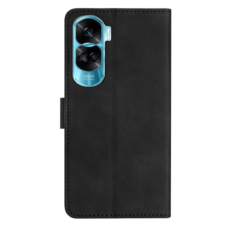 For Honor 90 Lite Seven Butterflies Embossed Leather Phone Case(Black)