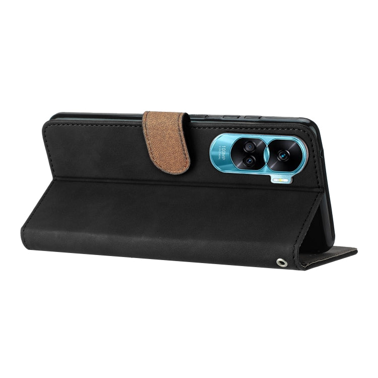 For Honor 90 Lite Seven Butterflies Embossed Leather Phone Case(Black)