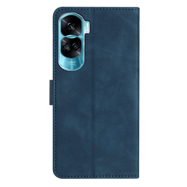 For Honor 90 Lite Seven Butterflies Embossed Leather Phone Case(Blue)