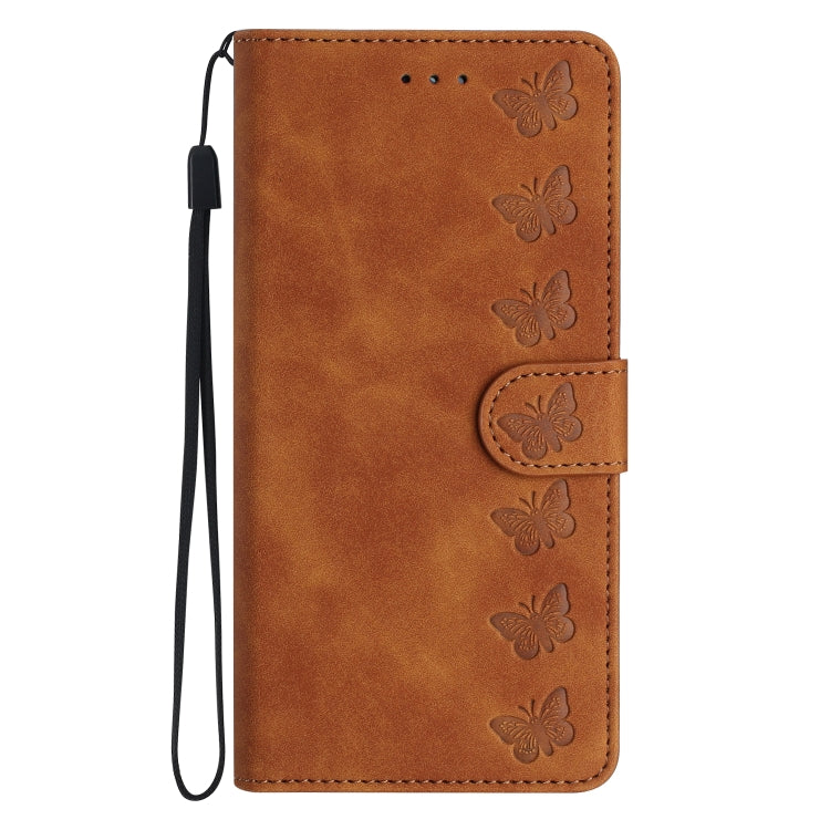 For Honor 90 Pro Seven Butterflies Embossed Leather Phone Case(Brown)