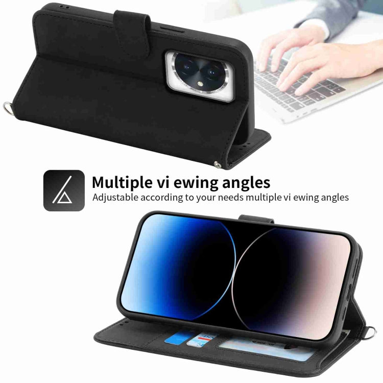 For Honor 100 Skin-feel Flowers Embossed Wallet Leather Phone Case(Black)