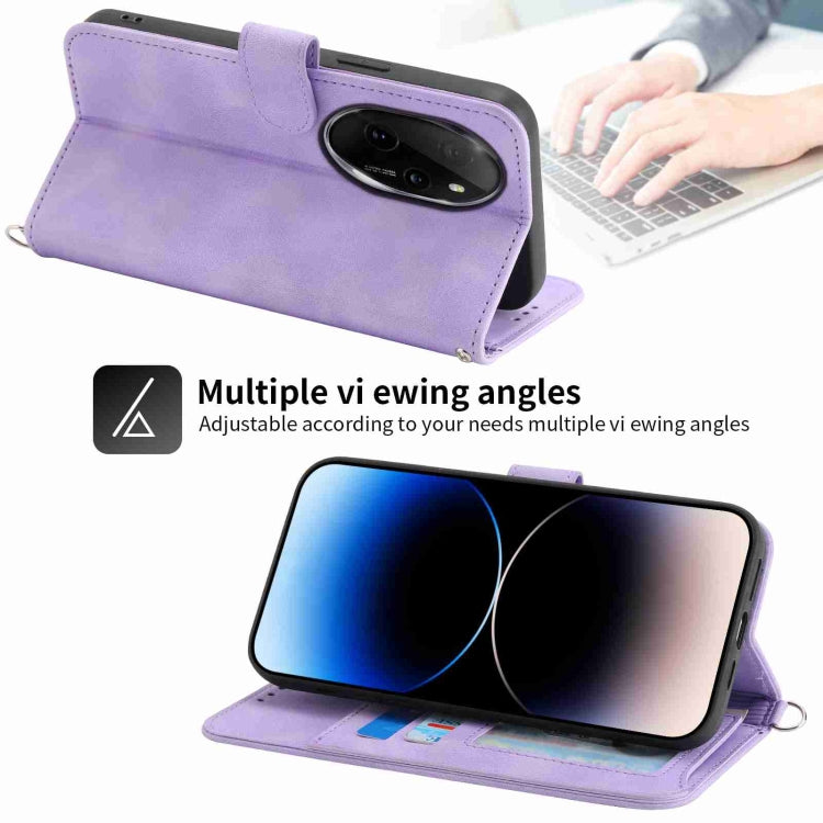 For Honor 100 Pro Skin-feel Flowers Embossed Wallet Leather Phone Case(Purple)