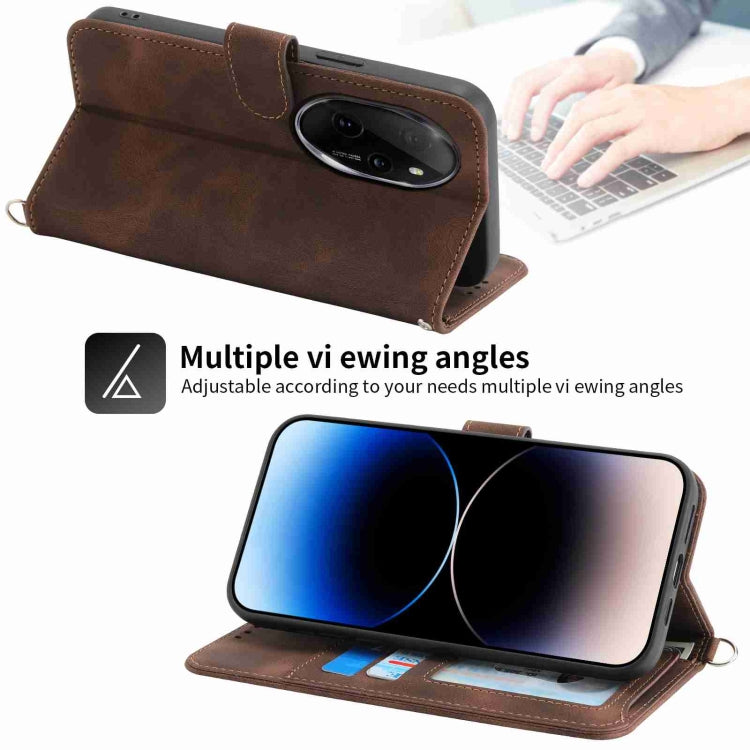 For Honor 100 Pro Skin-feel Flowers Embossed Wallet Leather Phone Case(Brown)