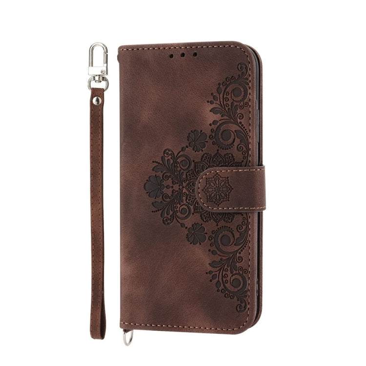 For Honor X9b Skin-feel Flowers Embossed Wallet Leather Phone Case(Brown)