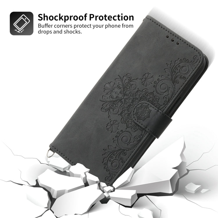For Honor X9b Skin-feel Flowers Embossed Wallet Leather Phone Case(Black)