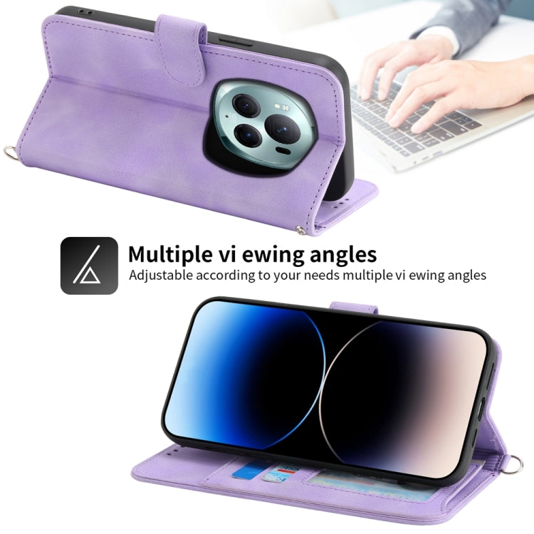 For Honor Magic6 Pro Skin-feel Flowers Embossed Wallet Leather Phone Case(Purple)