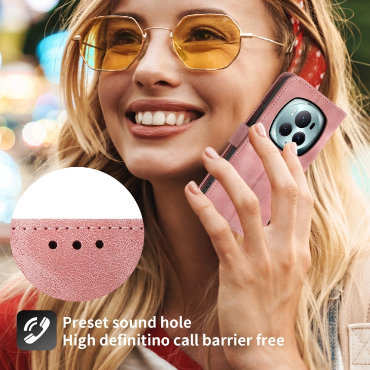 For Honor Magic6 Pro Skin-feel Flowers Embossed Wallet Leather Phone Case(Pink)