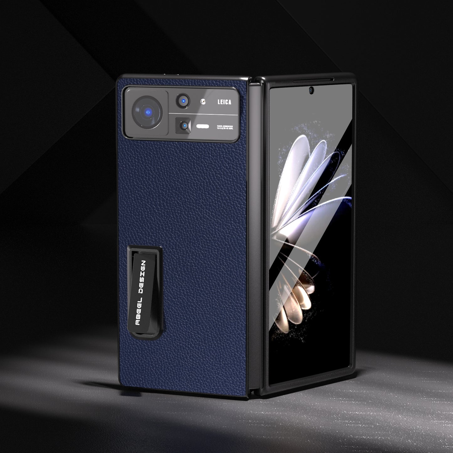 For Xiaomi Mix Fold 2 Integrated Black Edge Genuine Leather Mino Phone Case with Holder(Royal Blue)